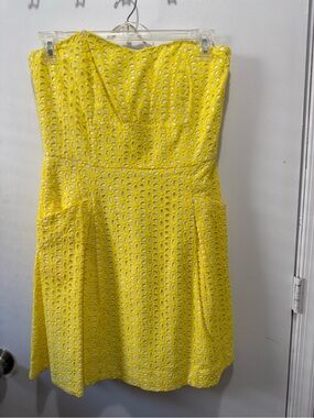 Lilly Pulitzer Yellow Strapless convertible with straps Eyelet Mini Dress size10